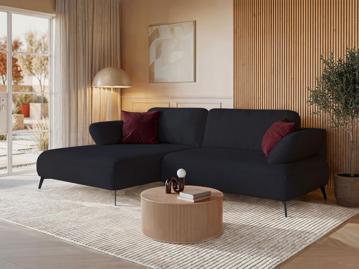 ECKSOFA Avolla Anthrazit links - Schwarz, Textil/Metall (284/186cm) - Selsey