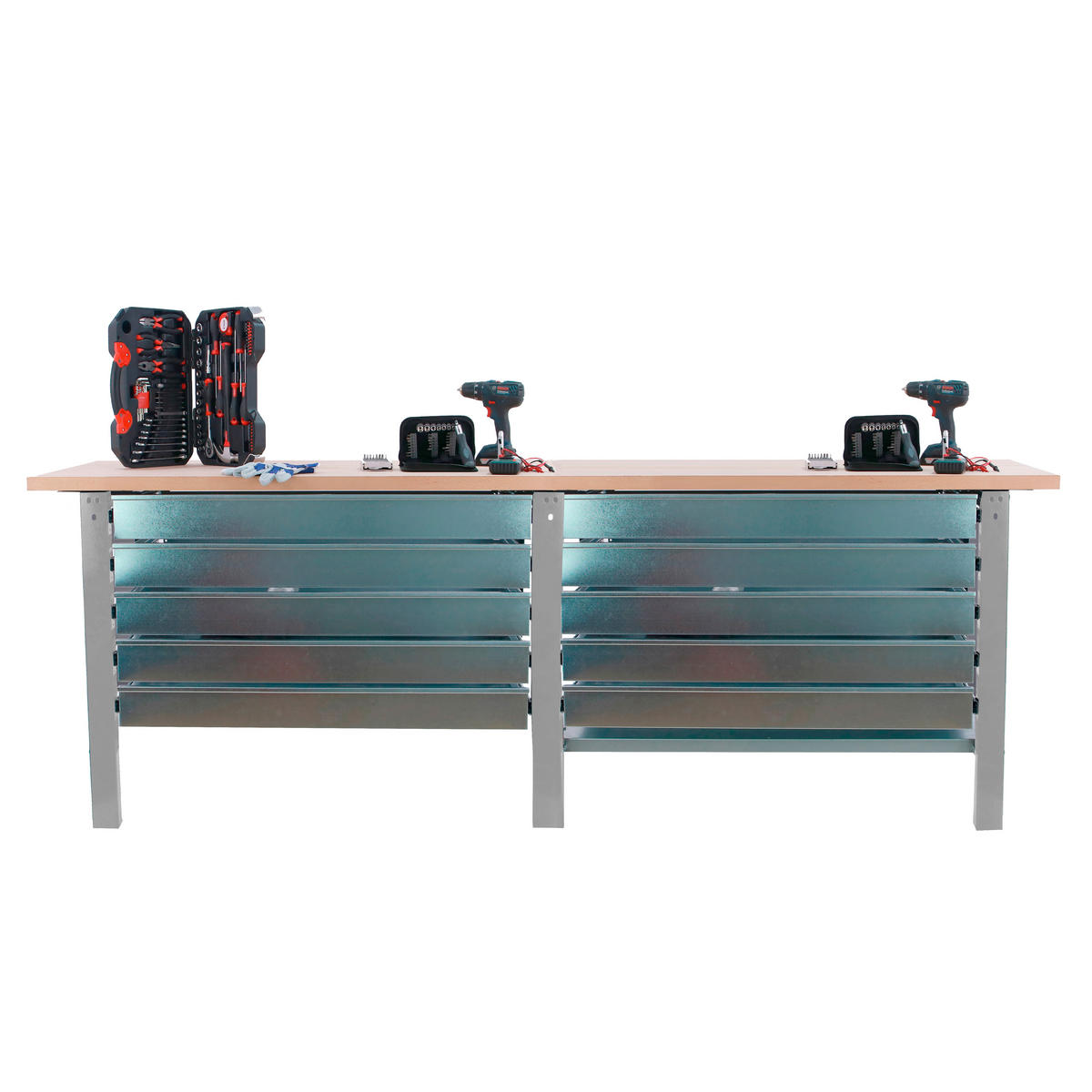 WERKBANK Buffalo Wood mit 10x Schublade HxBxT 86,5 x 260 x 75 cm Traglast 1000 kg Grau - Grau, Metall (260/86.5/75cm) - PROREGAL