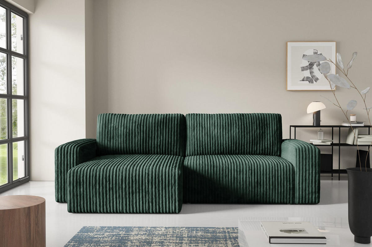 ECKSOFA mit Schlaffunktion Cord Grün - Grün, Textil (244/149cm) - Furnisell