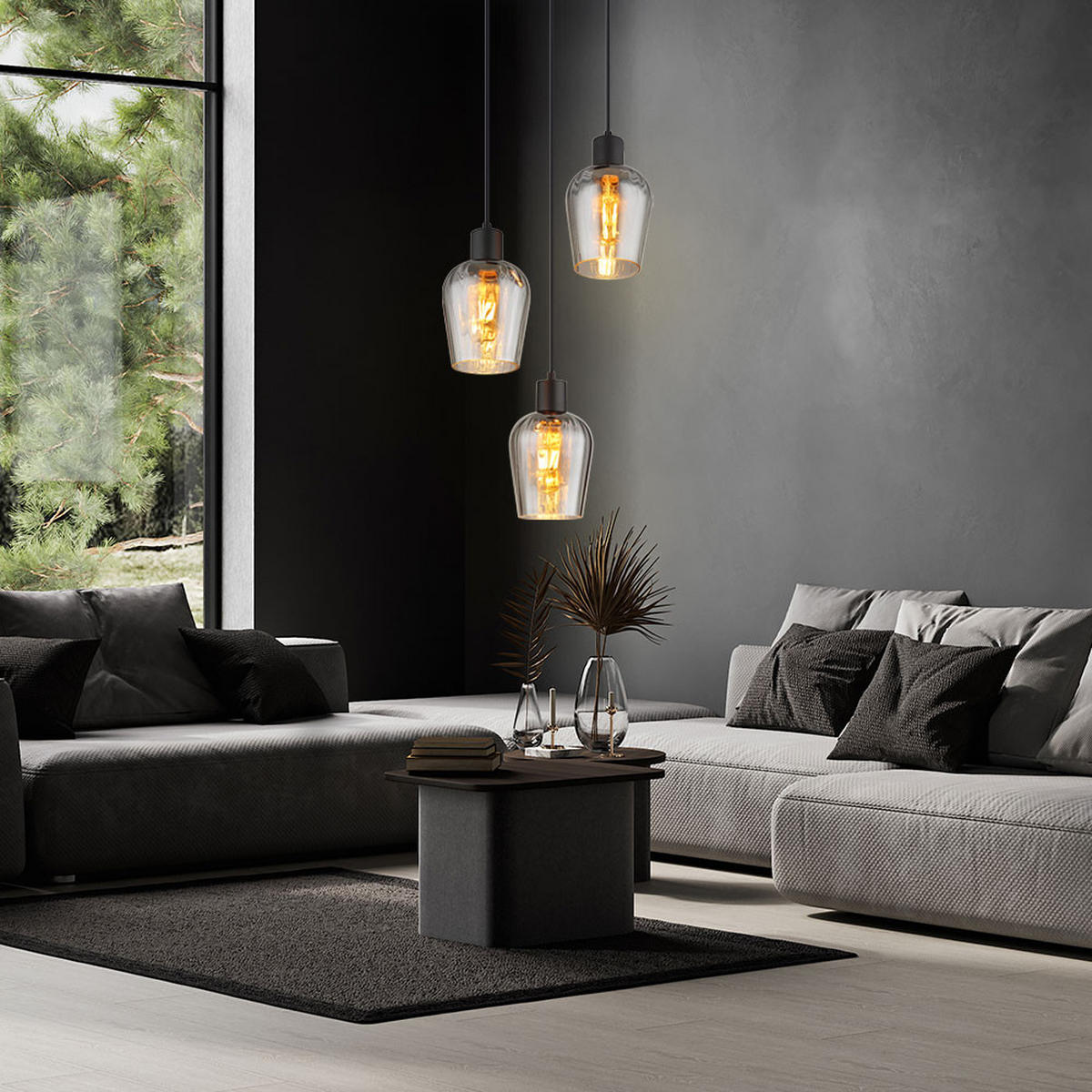 HÄNGELEUCHTE Glas Rauch Schwarz 3-Flammig - Schwarz, Glas (28.5/28.5/150cm) - Globo Lighting