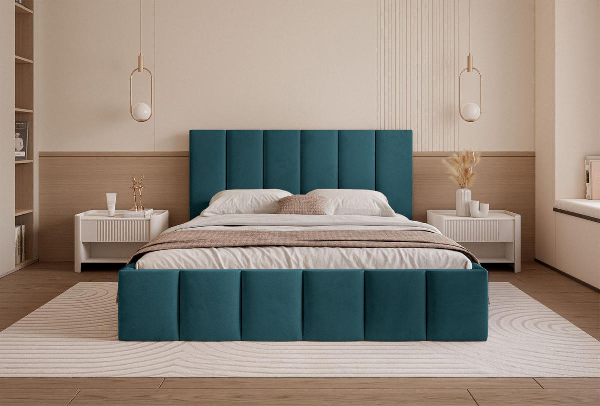 POLSTERBETT Sarafino Türkis Samt 140x200 cm - Türkis, Textil (140/200cm) - Selsey