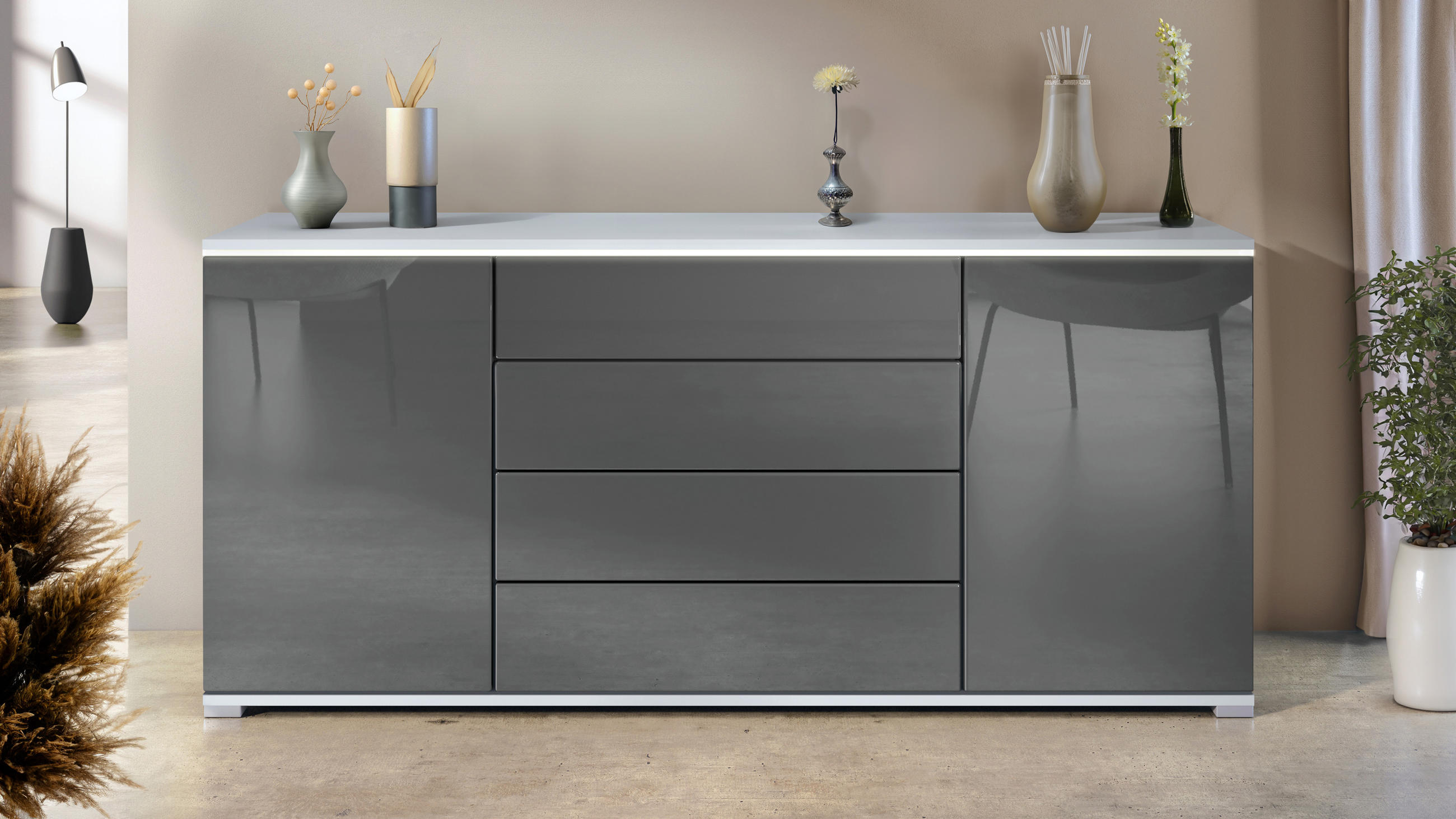 SIDEBOARD Faro Grau Hochglanz - Grau, Holzwerkstoff (166.5/75.5/35cm) - Vladon