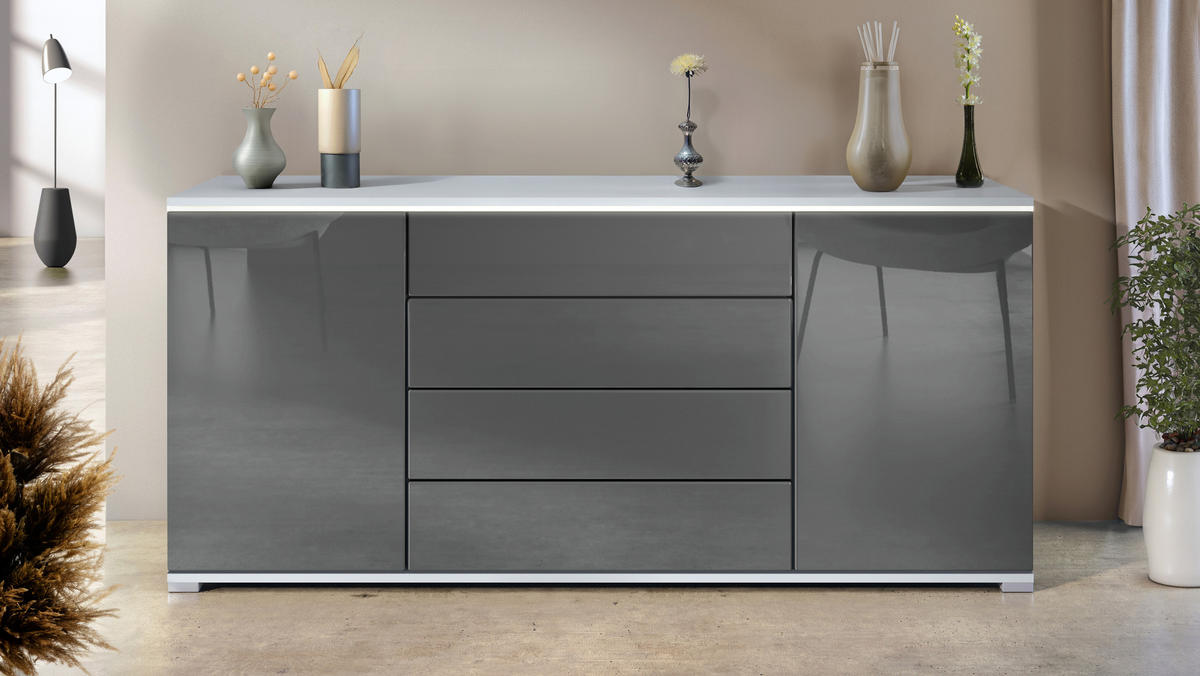 SIDEBOARD Faro Grau Hochglanz - Grau, Holzwerkstoff (166.5/75.5/35cm) - Vladon