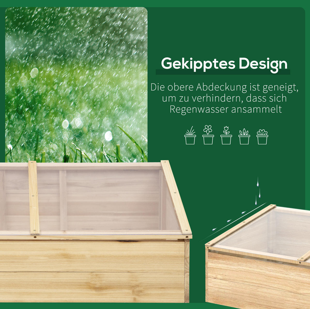 GEWÄCHSHAUS 100/35/50 cm Natur aus Holz mit schrägem Dach - Naturfarben, Holz (50/35/100cm) - OKMYHOME