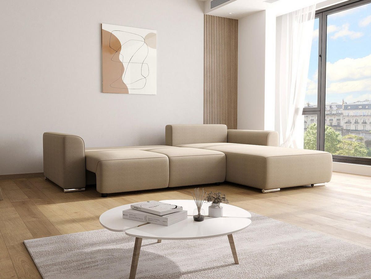 SCHLAFSOFA - 5 Personen-Sitzer - Stoff - Beige - - Beige, Textil (293/84/195cm) - Vente-Unique
