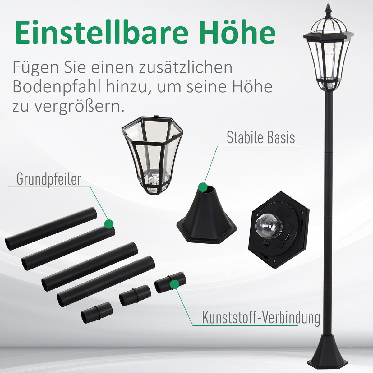 GARTENLATERNE, Schwarz, ABS (Kunststoff) - Schwarz, Kunststoff (18.5/129/18.5cm) - Outsunny