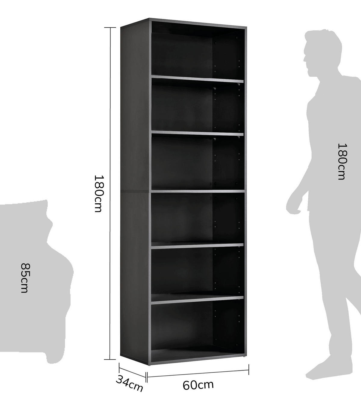BÜCHERREGAL Der Bücherwurm - Anthrazit, Holzwerkstoff (60/180/34.5cm) - Mokebo