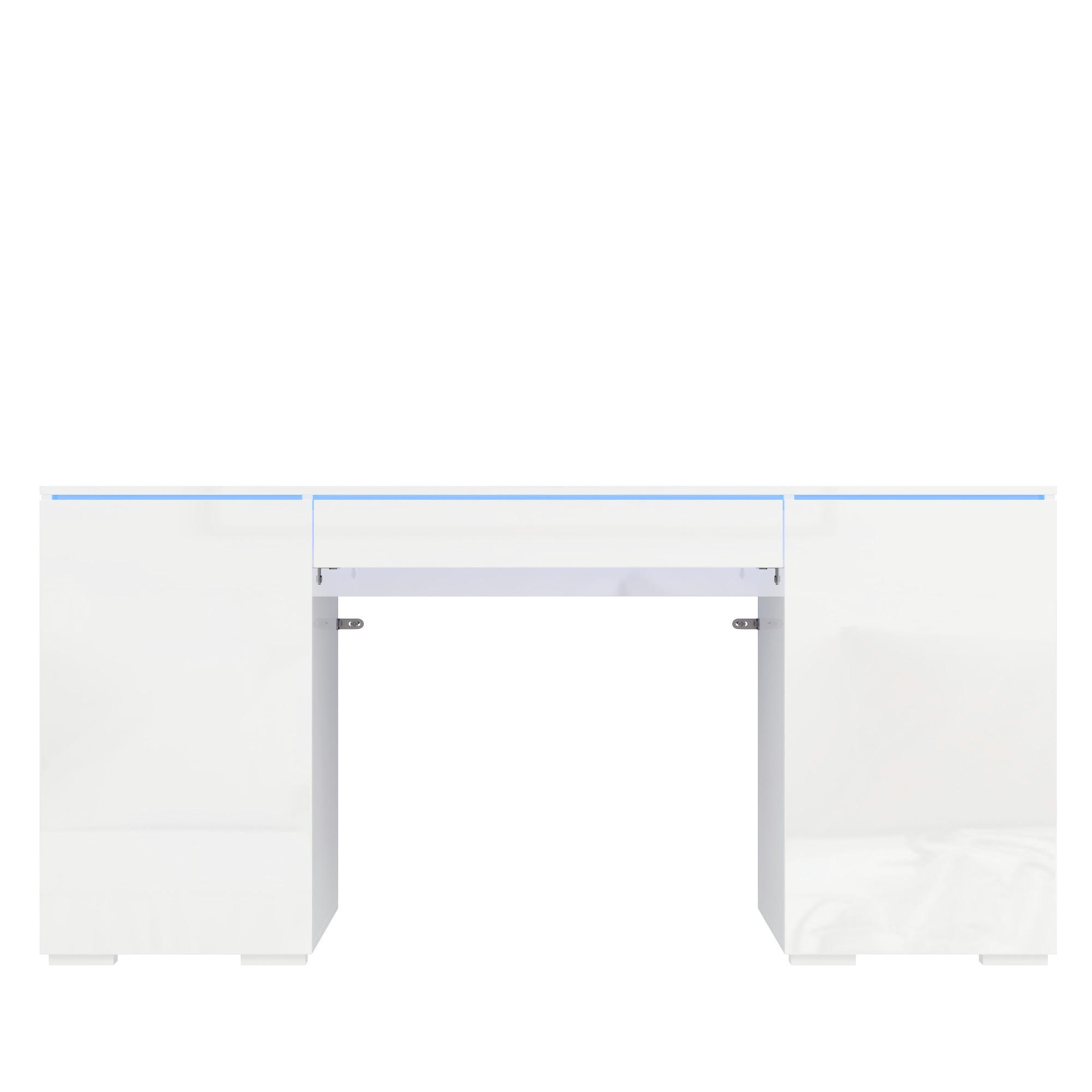 SCHREIBTISCH Weiß Hochglanz 140/50/78 cm mit LED-Beleuchtung und Schublade - Weiß, Holzwerkstoff (50/140/78cm) - PANGIVO