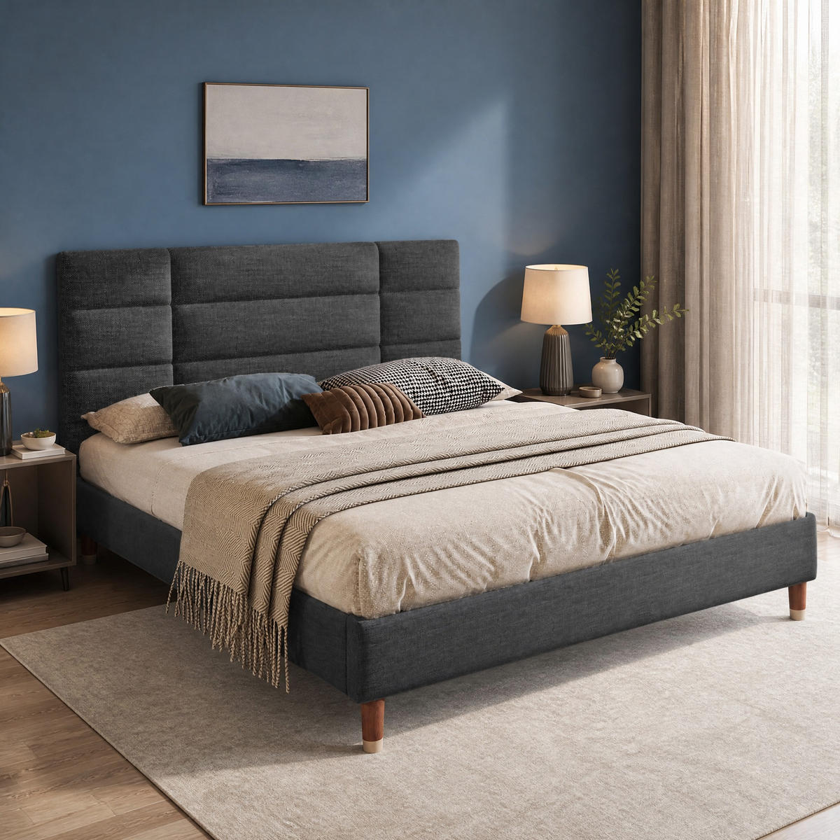 POLSTERBETT 140/200 mit Lattenrost und Matratze in Dunkelgrau - Dunkelgrau, Holzwerkstoff/Textil (140/200cm) - EVRYAE
