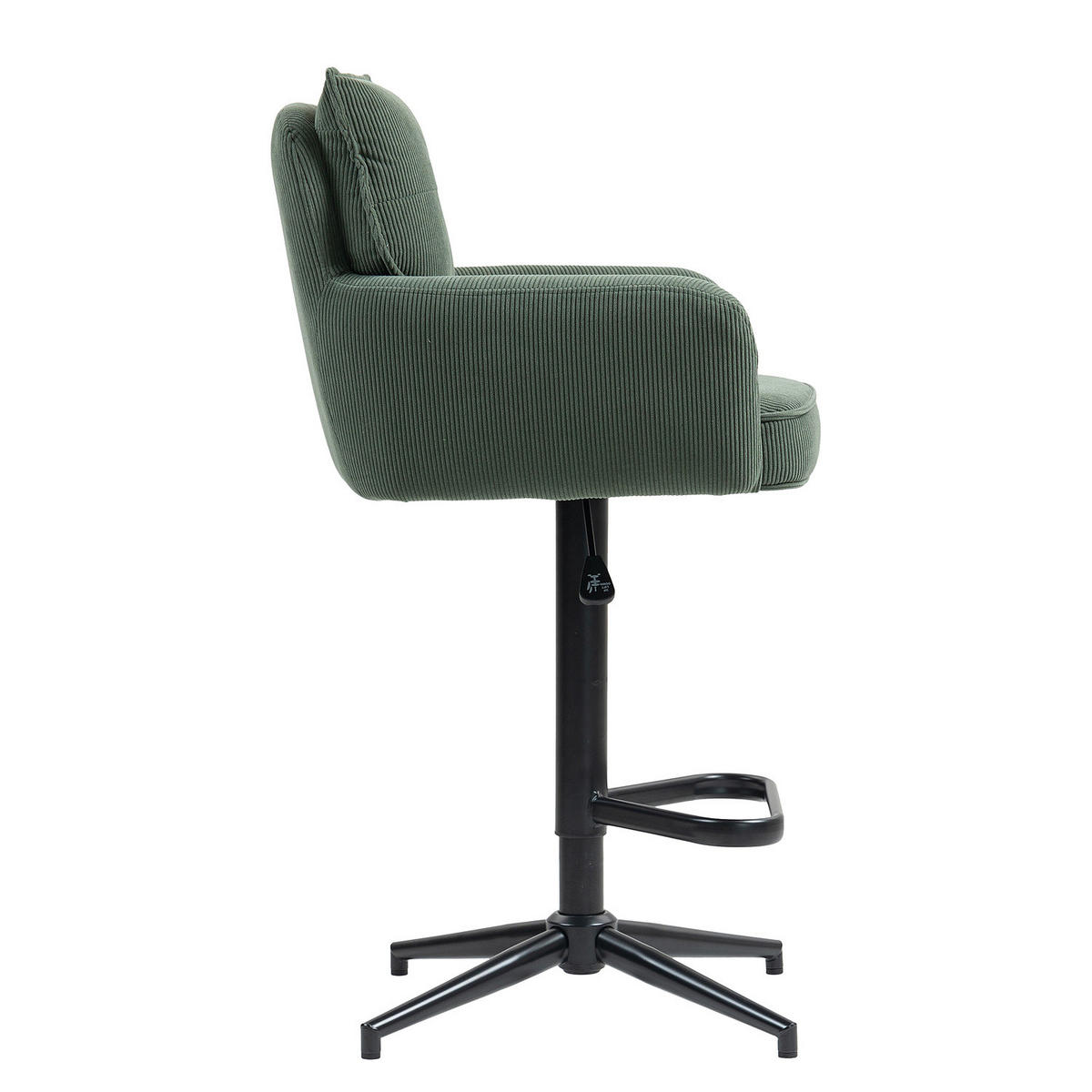 BARSTUHL - 2er-Set - Höhenverstellbar - Cord / Eisen - Dunkelgrün, Textil/Metall (54/100/58cm) - home24