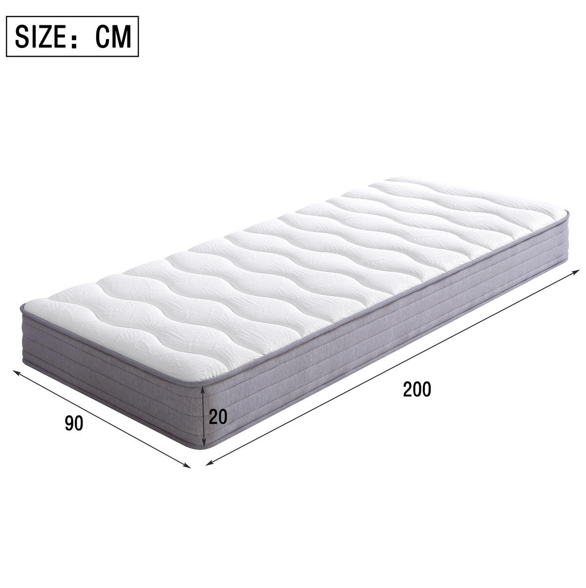 MATRATZE 90 x 200 cm aus Stoff und Metall mit ergonomischem Design, Weiß - Weiß, Textil (90/200cm) - OKMYHOME