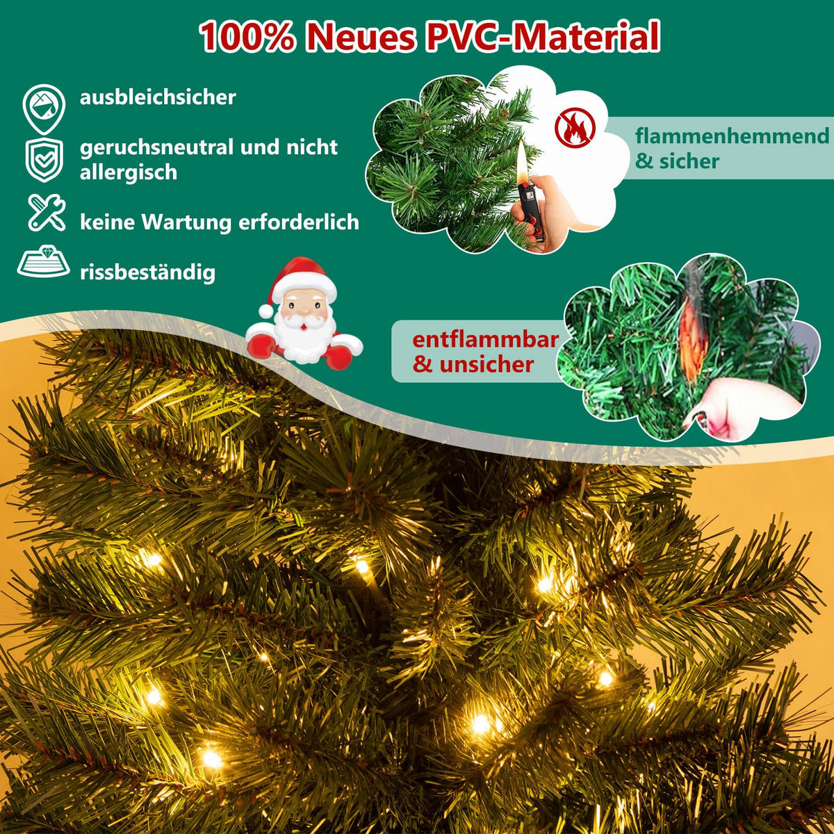 WEIHNACHTSBAUM Tannenbaum im Topf mit 3 Lichtmodi 120 cm grün - Grün, Kunststoff (120cm) - COSTWAY