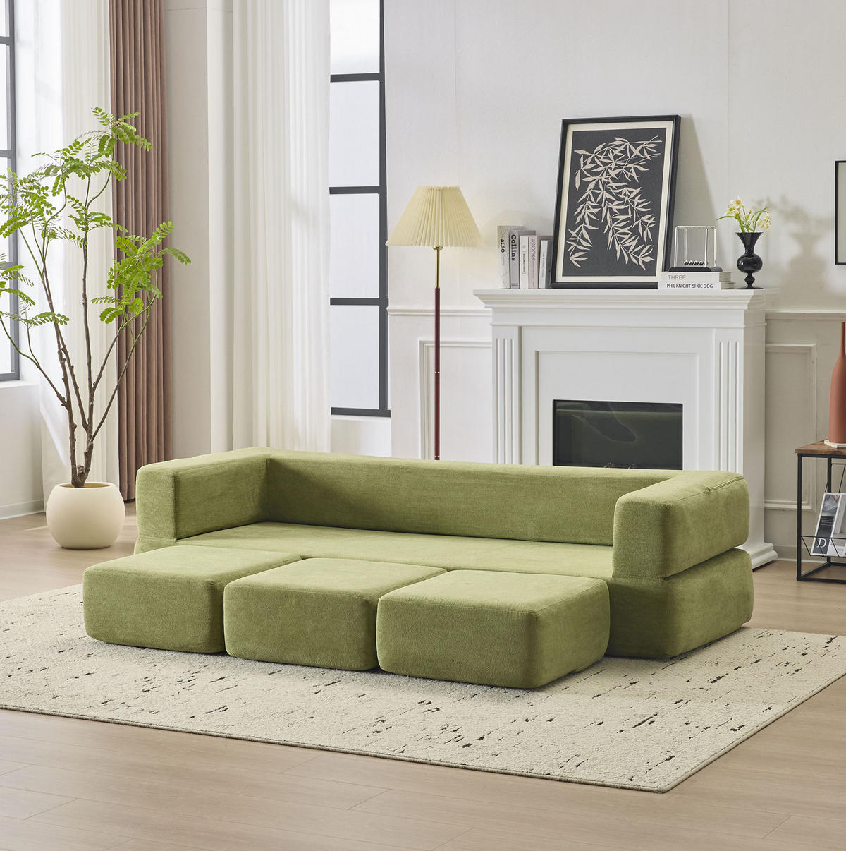 BODENSOFA Schlafsofa aus Schaumstoff mit wandelbarer Modulfunktion Grün - Grün, Kunststoff (75.5/50/201cm) - Modenvie