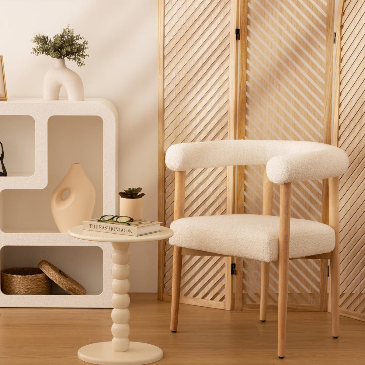 COUCHTISCH Chamlo rund Weiß 38/38/46,5 cm - Beige, Holzwerkstoff (38/38/46.5cm) - Atmosphera Createur d´interieur
