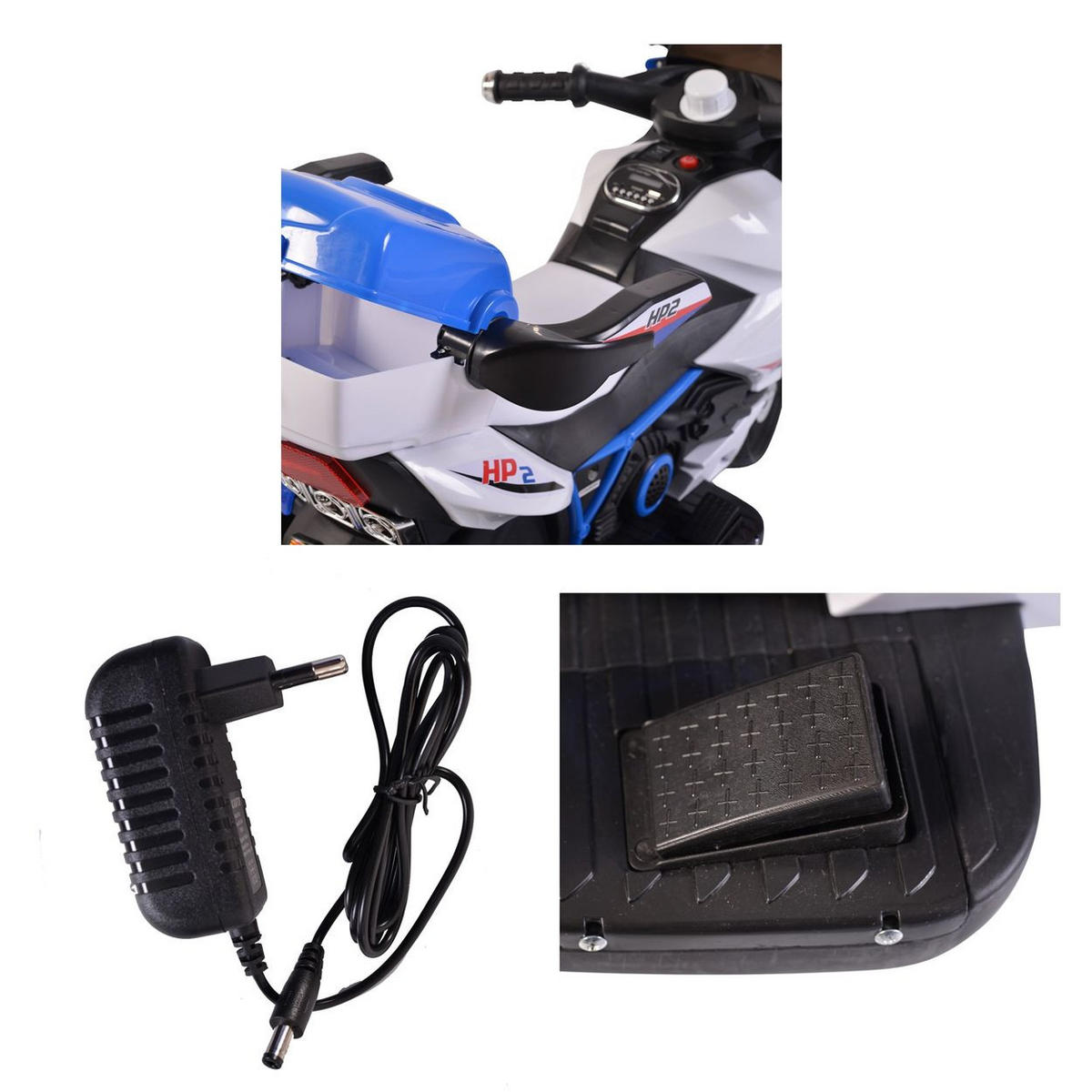 ELEKTROFAHRZEUG Motorrad HP2 FB-6187 blau mit Musikfunktion, Spielzeugkorb, ab 3 Jahre - Blau, Kunststoff (96/46/60cm) - Moni