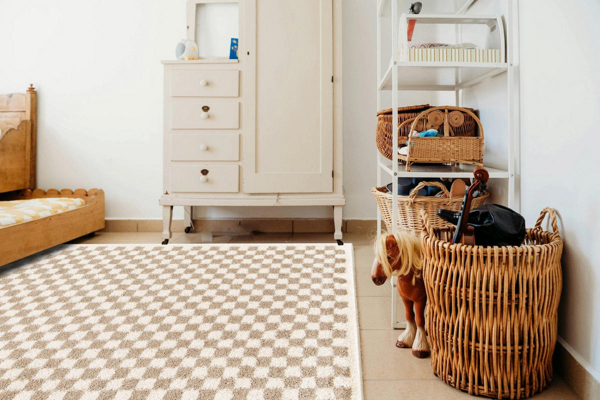 TEPPICH kariert langflorig weich voluminös beige - Beige, Textil (160/213cm) - AFK Living