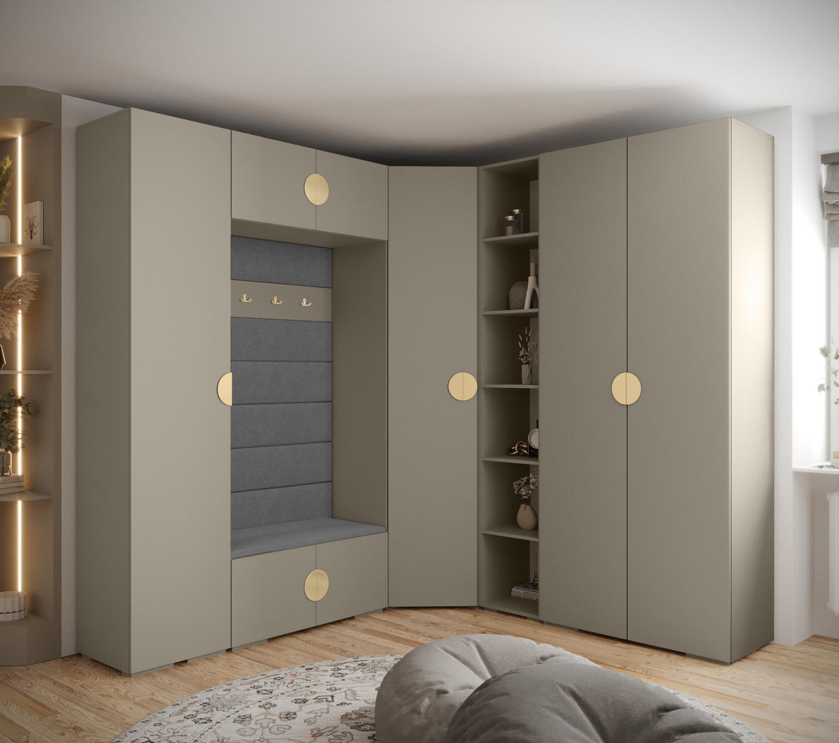 GARDEROBEN-SET 236,7/231,7/47 - Kaschmir/Goldfarben, Holz/Kunststoff (181.7/236.7/47cm) - Abiks Möbel