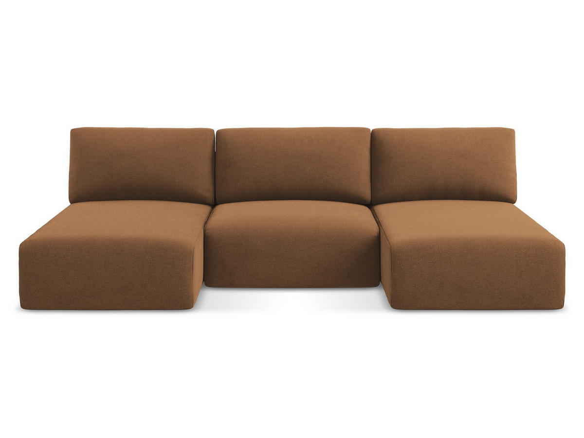 WOHNLANDSCHAFT Strukturstoff Stoff Orange - Beige/Terra cotta, Kunststoff/Textil (304/79/149cm) - Makamii