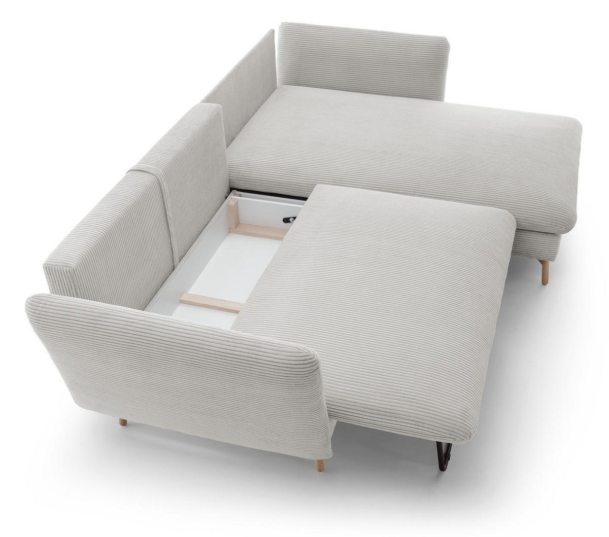 ECKSOFA Savona L-Form 260 cm, Cordstoff, Rechts, Vanille - Ecru, Holz (167/258cm) - Emporius