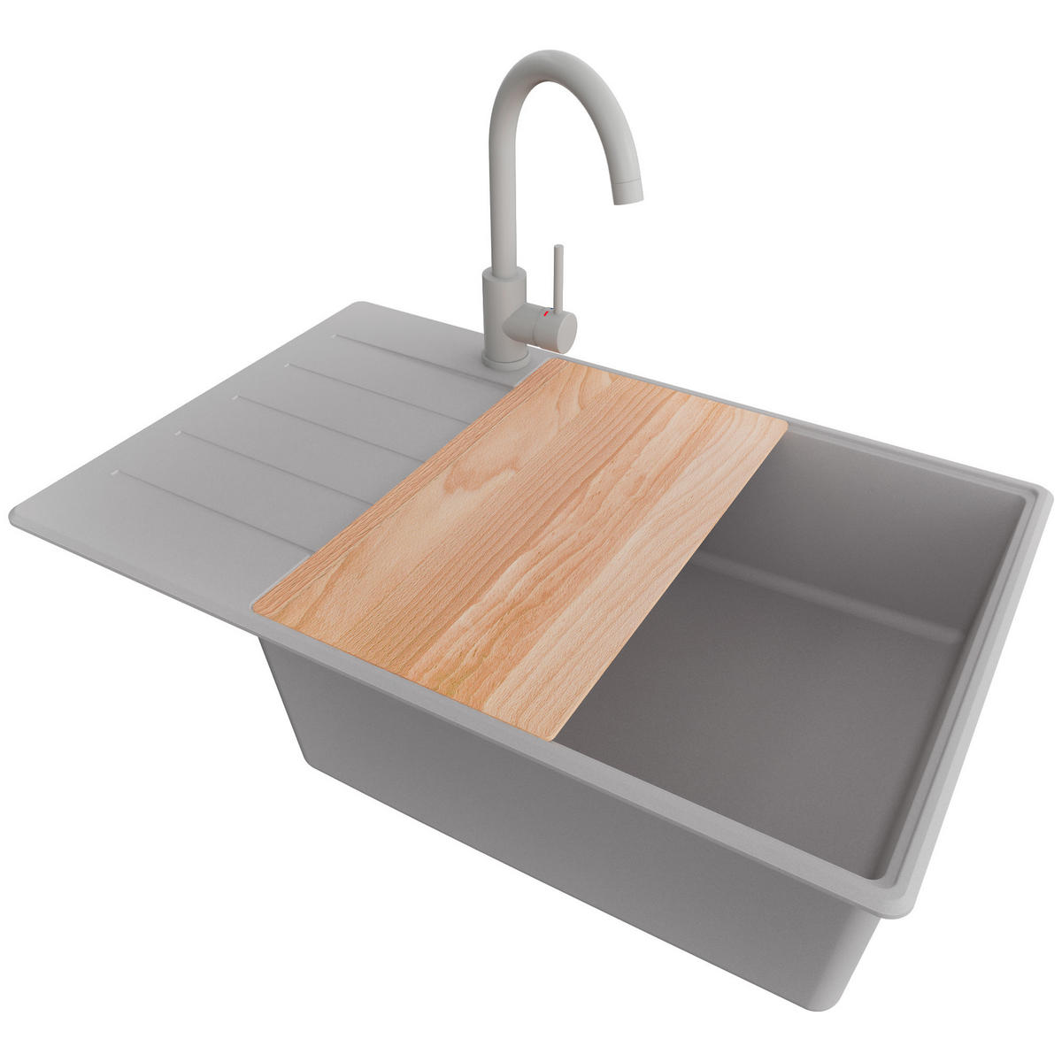 GRANITSPÜLE Kopenhagen, 2-er set Grau 78/50 cm 1 Becken + Küchenarmatur 32/20 cm + Ablauf-Set + Schneidebrett ab 60er Unterschrank - Chromfarben/Beige, Kunststoff (78/20/50cm) - Primagran