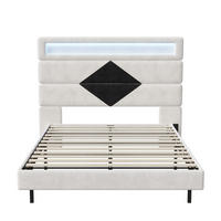 POLSTERBETT 140x190 cm mit LED, USB, Lattenrost, Samt, Weiß - Weiß, Holz (140/190cm)