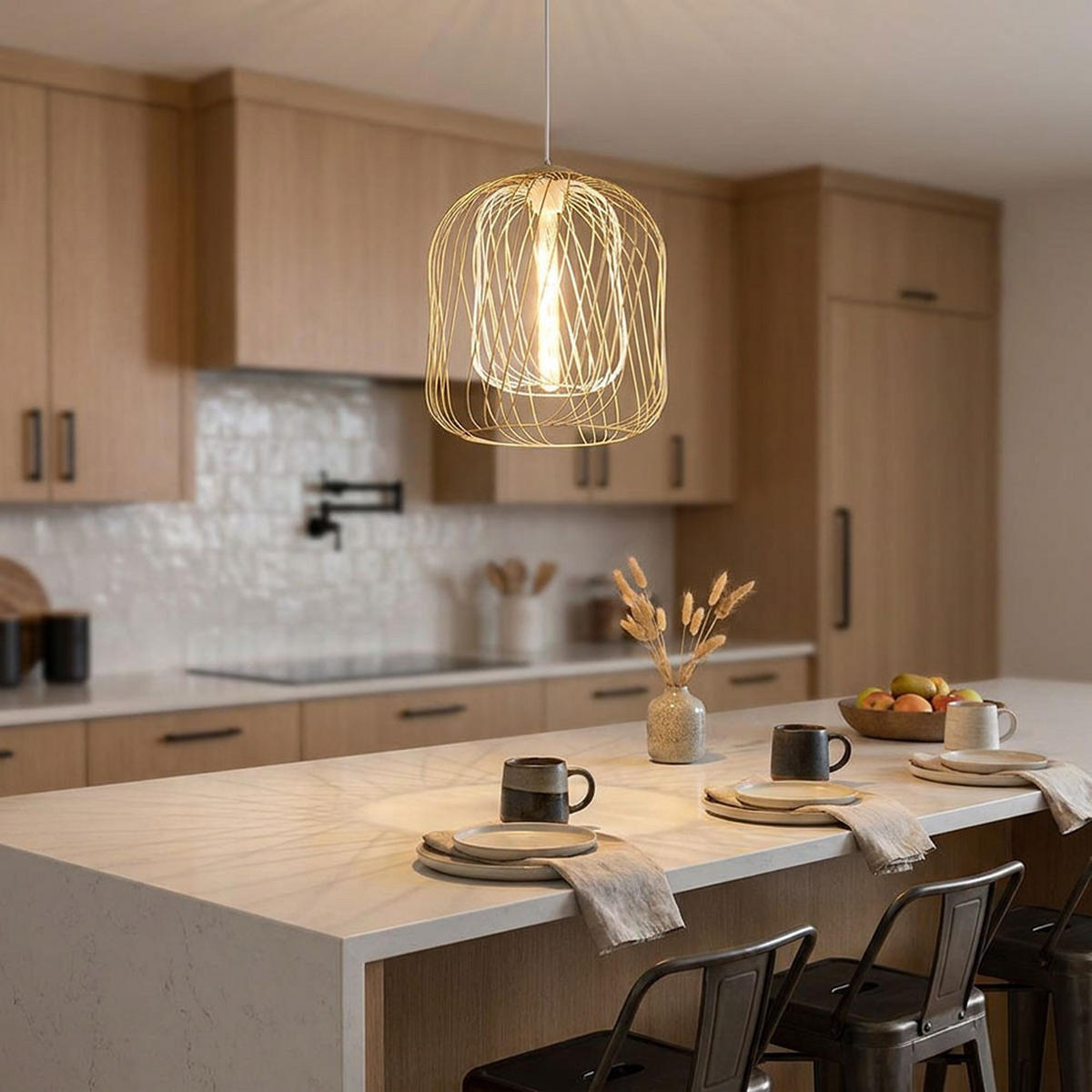 LED HÄNGELEUCHTE DICHTI Metall Sand, Metallgeflecht - Bernsteinfarben, Glas (35/35/150cm) - Globo Lighting
