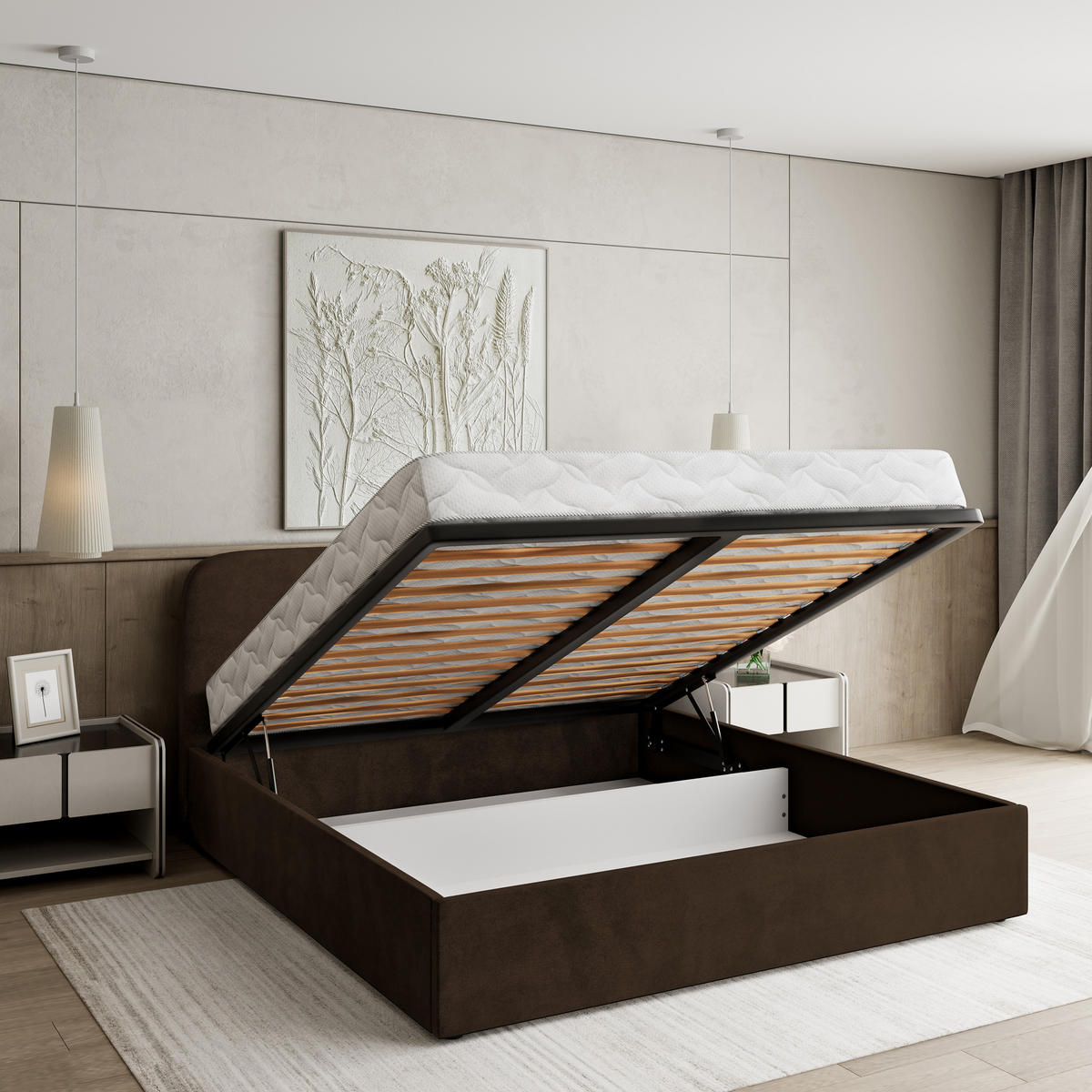 POLSTERBETT RENIVE K 120x200 cm mit Bettkästen - Braun - Braun, Holz/Textil - MASSENO