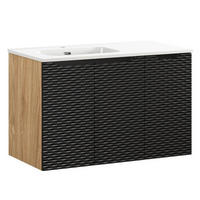 WASCHTISCHKOMBI 90 cm 3 Teile - Ocean Black O BM451 in Schwarz / Geölter Eiche - Eichefarben/Schwarz, Holz (90/57/46cm)