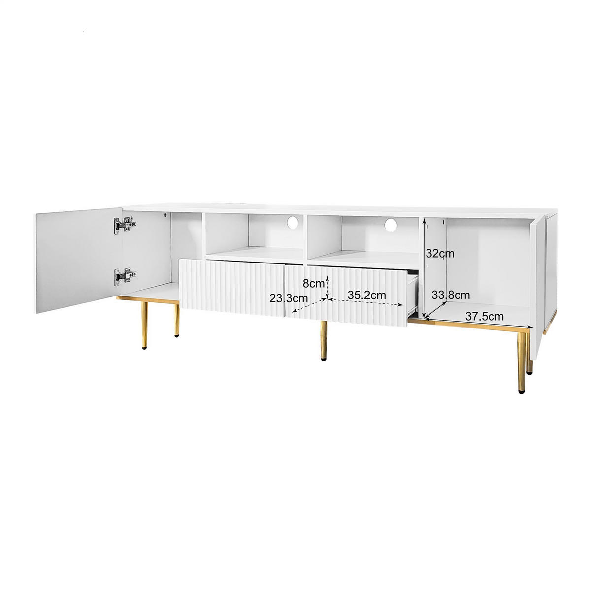 TV-SCHRANK 165/36/55 cm weiß mit goldenen Akzenten und 2 Schubladen - Weiß, Holzwerkstoff (165/55/36cm) - OKWISH