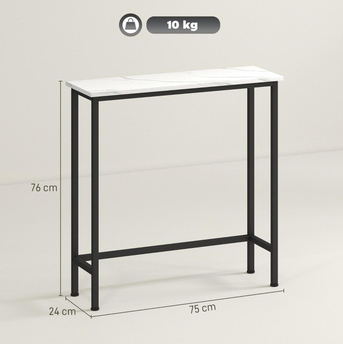 KONSOLENTISCH aus Holz und Metall 75x24x76 cm Schwarz mit Marmoroptik und Kippschutz - Schwarz, Holz (75/24/76cm) - IVMEU