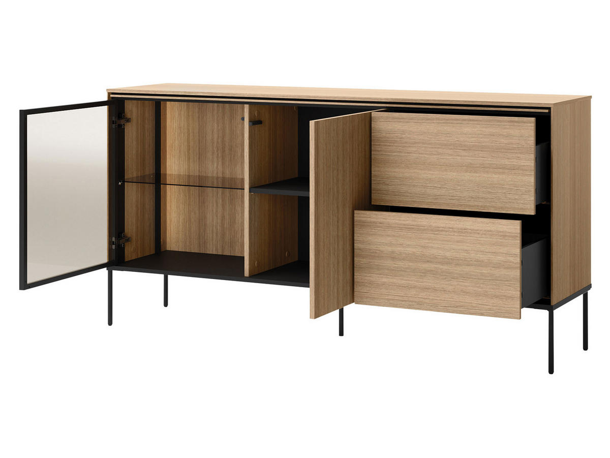 SIDEBOARD 1D1W2S Visso VI-05 - Eichefarben/Schwarz, Holzwerkstoff/Metall (167/85/41cm) - MIRJAN24