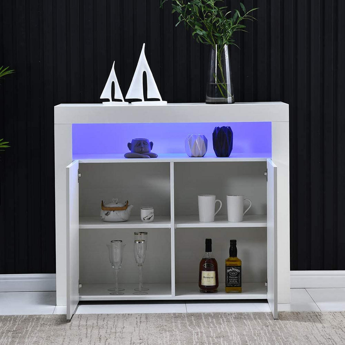 SIDEBOARD LED Weiß Hochglanz Stauraum TV-Schrank Modern - Weiß, Holzwerkstoff (40/92/108cm) - FLIEKS
