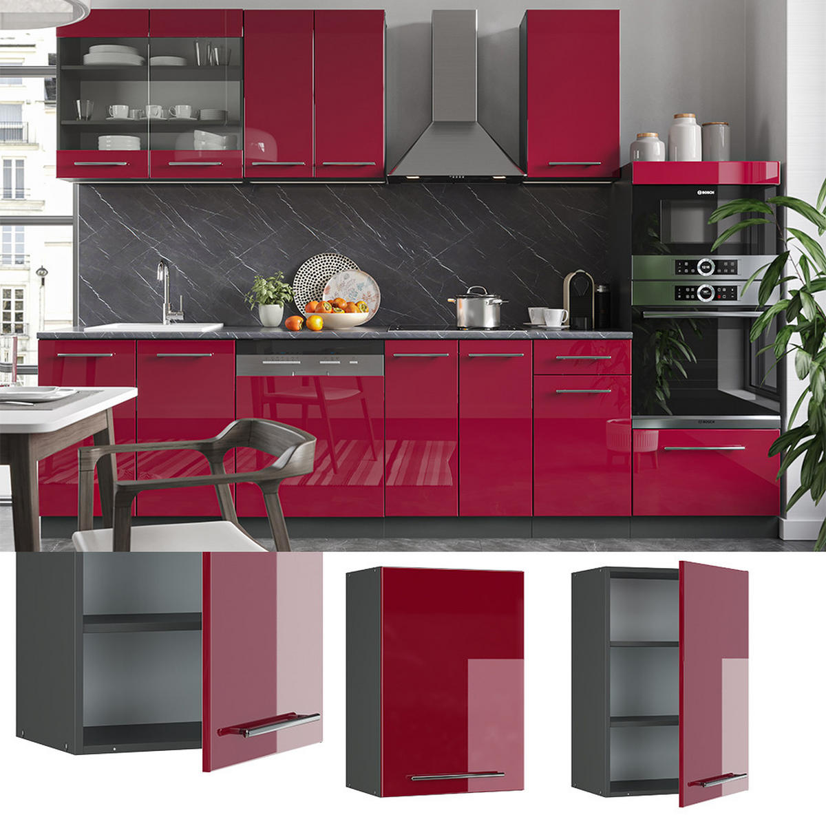 HÄNGESCHRANK Fame-Line Bordeaux Hochglanz 50 cm - Bordeaux/Anthrazit, Holzwerkstoff (50/72/34.1cm) - Vicco