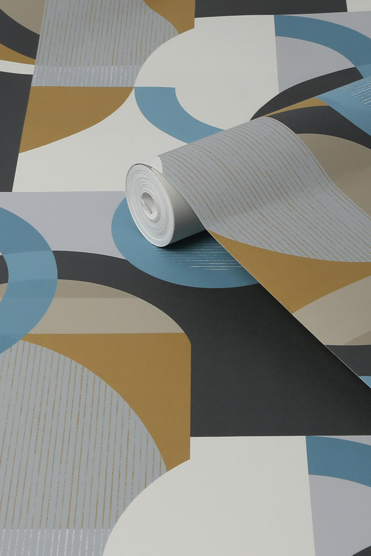 VLIESTAPETE Retro-Geo Blau-Ocker - Blau, Papier/Kunststoff (52/1000cm) - next