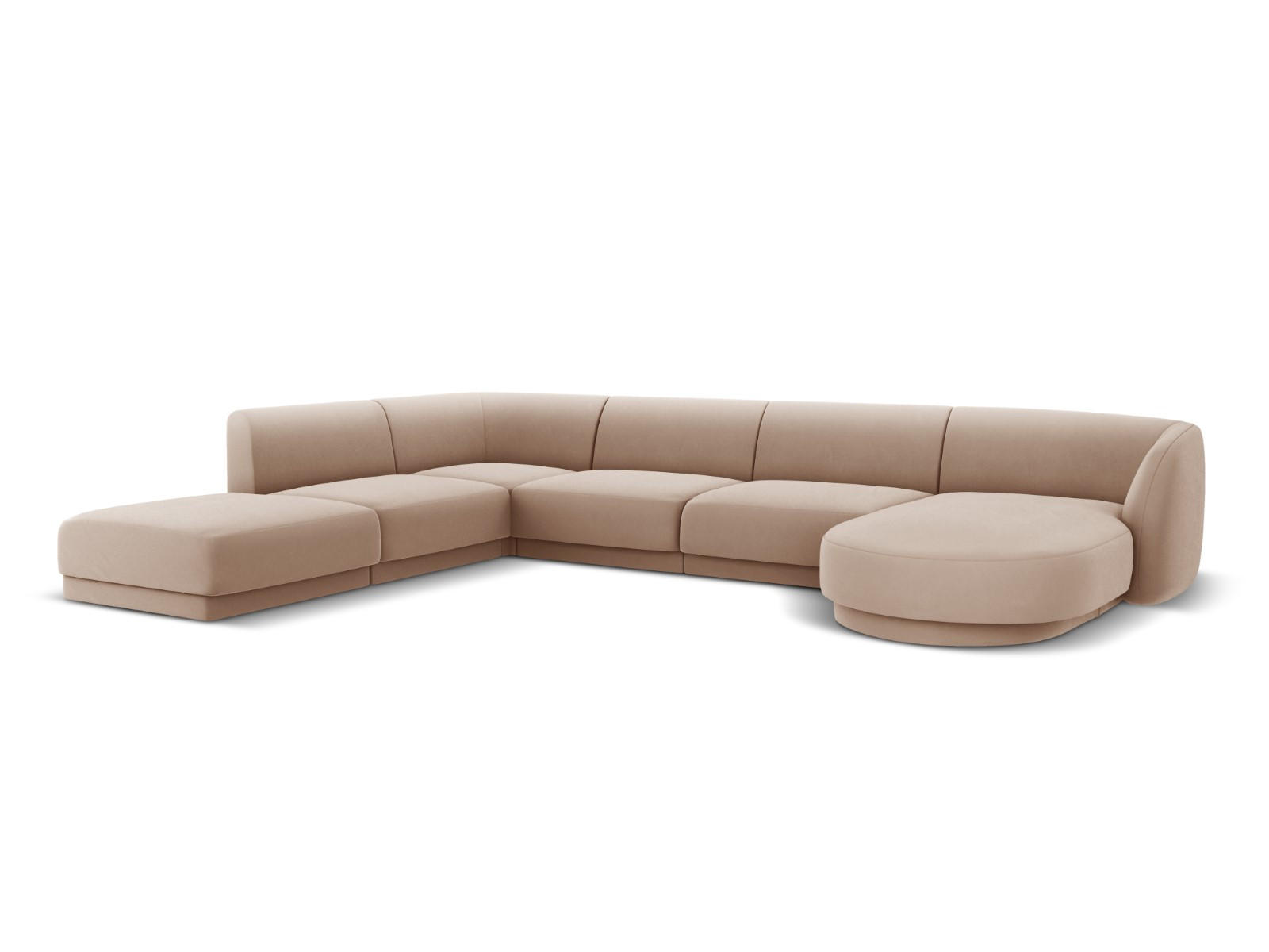 PANORAMASOFA links Miley aus Samt cappuccino 6 Sitzplätze - Cappuccino, Textil (255/70/330cm) - Micadoni