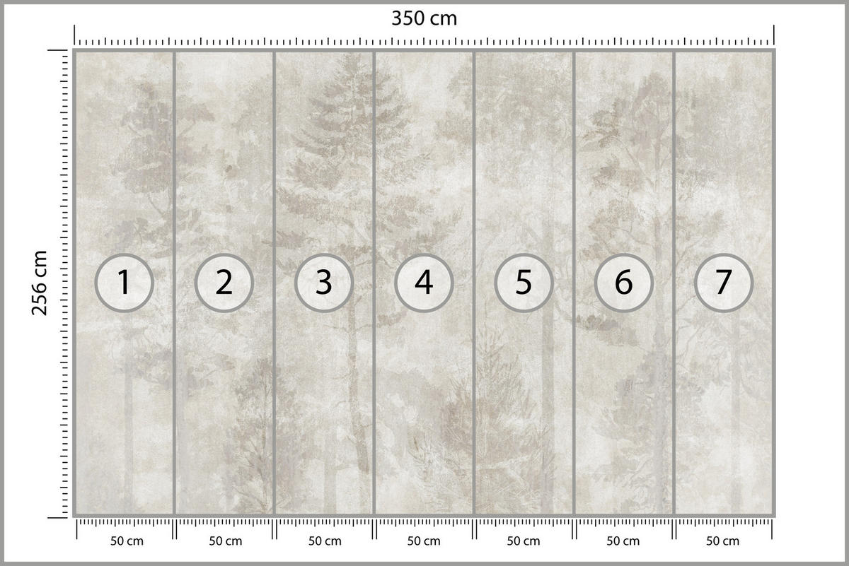 FOTOTAPETE für Wohnzimmer Boho Abstraktion Wald Bäume Beton Vintage 350x256 - Beige, Papier (350/256cm) - Muralo