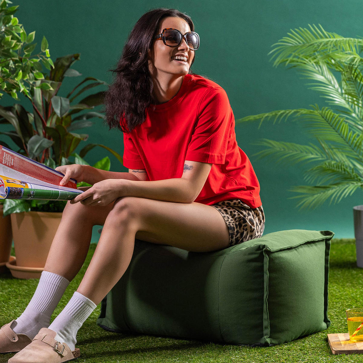 HOCKER Outdoor Bud - Grün, Textil (67/34/45cm) - icon