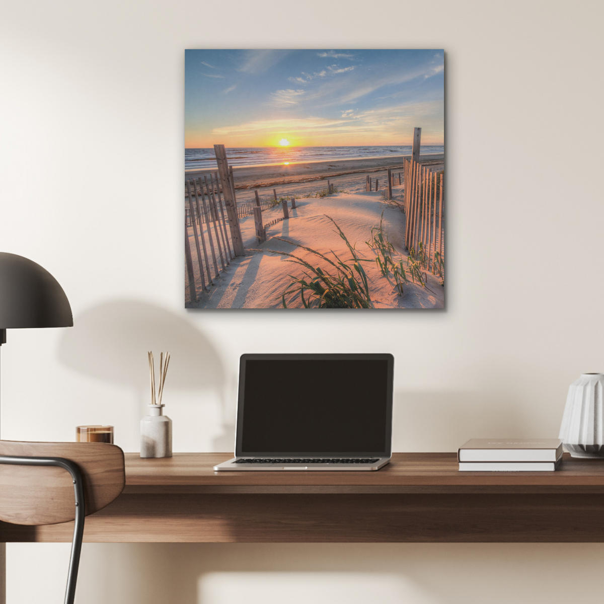 AKUSTIKBILD Strand - Meer - Düne - Sonnenuntergang - Landschaft Wandbilder 60x60 cm - Beige, Kunststoff (60/60/0.9cm) - MuchoWow