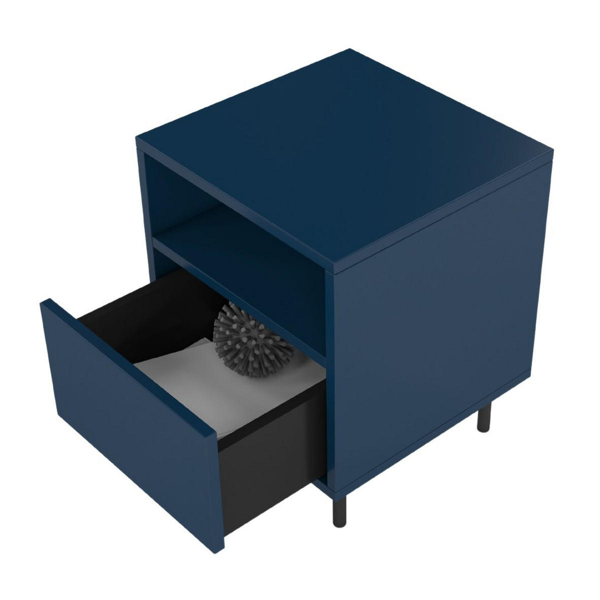 NACHTTISCH Mirka, Marinblau, Push to Open System, Minimalistisch - Schwarz/Dunkelblau, Holzwerkstoff/Metall (40/47/40cm) - Dancan