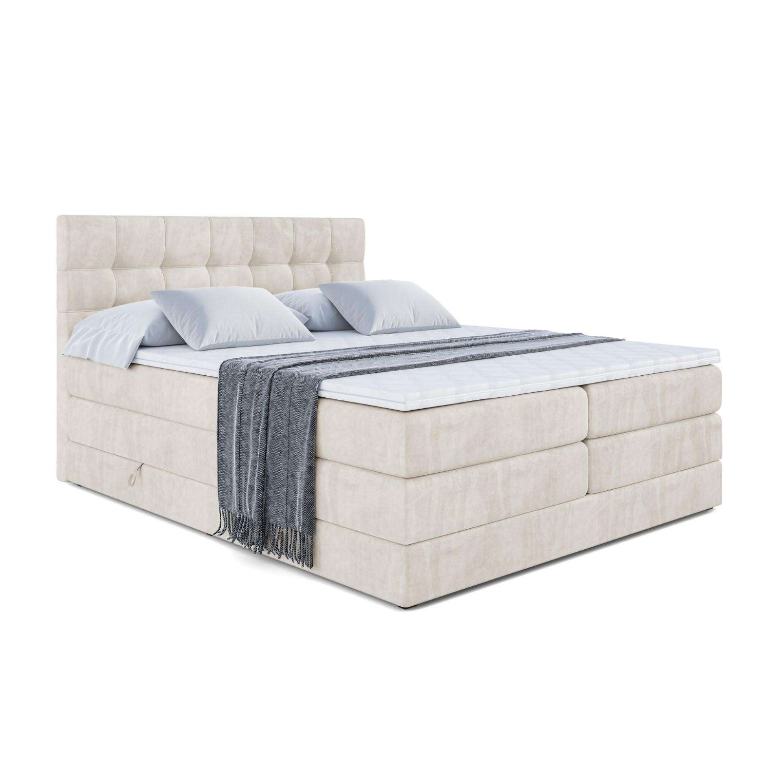 BOXSPRINGBETT BERO KING - 200x200 - H3/H4 - Ecru - Ecru, Holzwerkstoff (200/200cm) - ALTDECOR