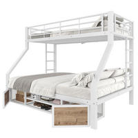 ETAGENBETT aus Metall und MDF 140x200 cm Weiß mit Schuhschrank, Staufächern und Leiter - Weiß, Metall (140/200cm) - Modfu