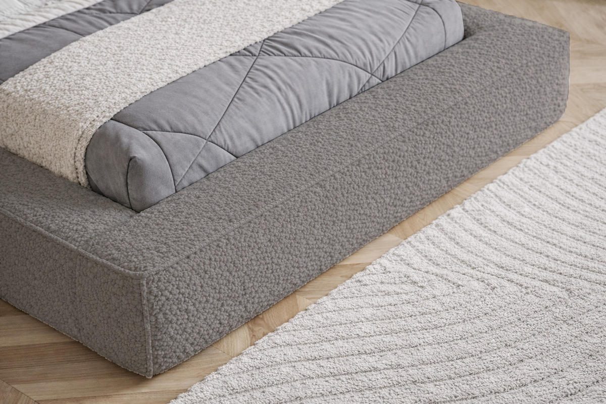 POLSTERBETT Boucle 180x200 Karano, Dicker Schaum, Bettkasten, Grau - Grau, Holz/Textil (180/200cm) - Emporius