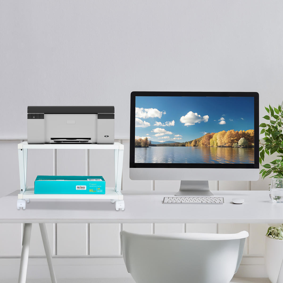 DRUCKERSTÄNDER - Weiß, Holzwerkstoff/Kunststoff (28.5/44/28cm) - Relaxdays