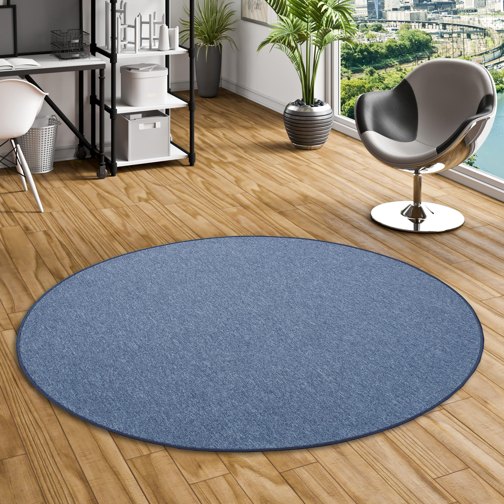 Thumbnail - Snapstyle Feinschlingen, Dunkelblau, Textil, Rund, 133x133 cm, Teppiche & Böden, Teppiche