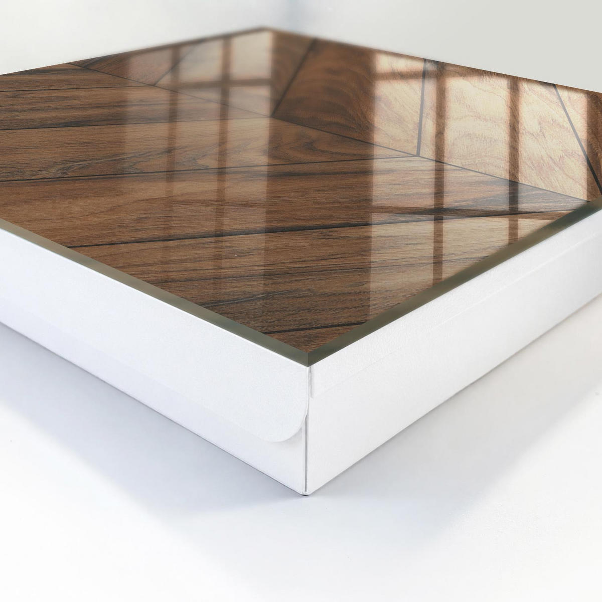 SCHLÜSSELBOX Weiß 30x30 cm – Türöffnung nach rechts - Holz-Fischgrätmuster - Braun, Metall (30/30/5cm) - TULUP