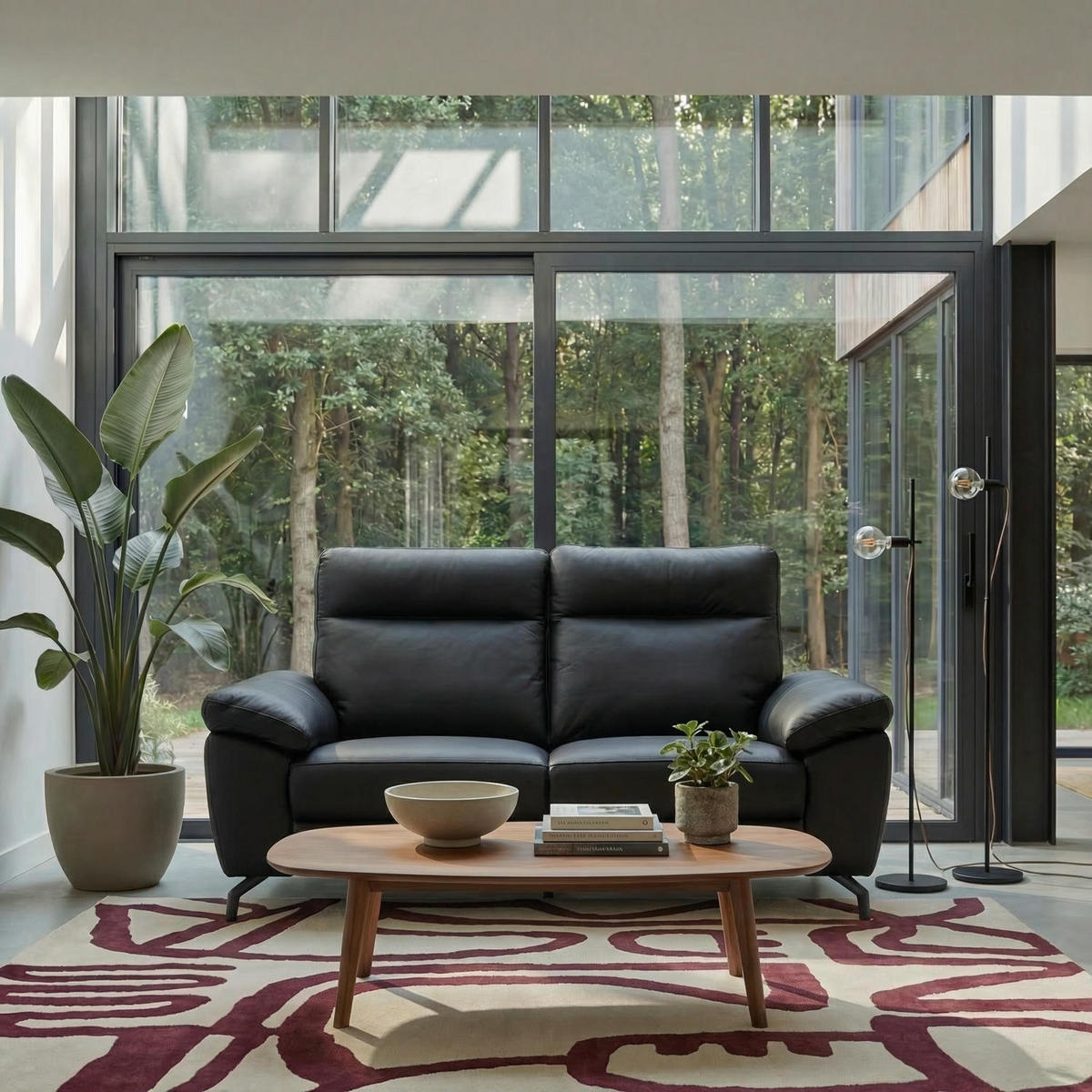 ZWEISITZER-SOFA Echtleder Schwarz - Schwarz, Leder/Metall (162/101/96cm) - Furnhouse