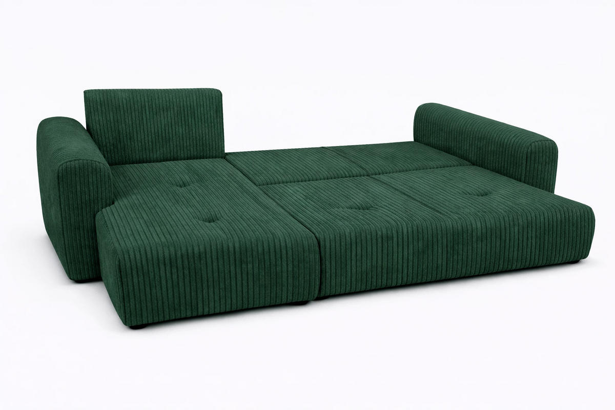 ECKSOFA Mit Schlaffunktion Und Bettkasten, Sofa L-Form Bingo L, Cordstoff Poso, Grün, Links - Grün, Holz (250/142cm) - Kaiser Möbel