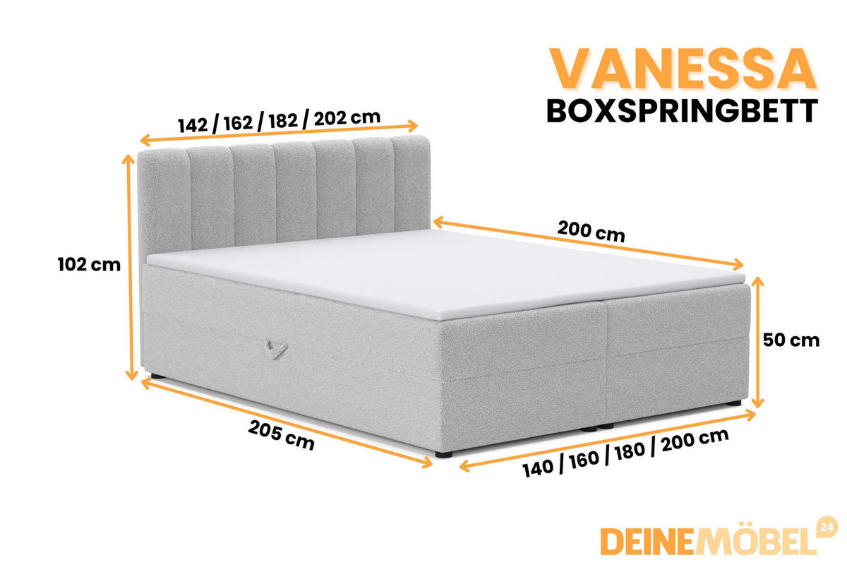 BOXBETT VANESSA 140/200 in Boucle Hellgrau H4 - Hellgrau, Holz/Holzwerkstoff (140/200cm) - Deine Möbel 24