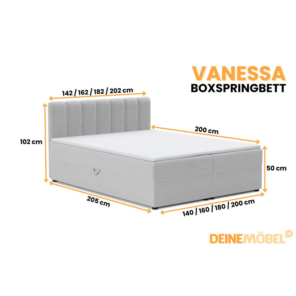 Thumbnail - Deine Möbel 24 Boxbett, Hellgrau, Holzwerkstoff, Holz, Textil, H4, 200x200 cm, Schlafzimmer, Betten, Boxspringbetten