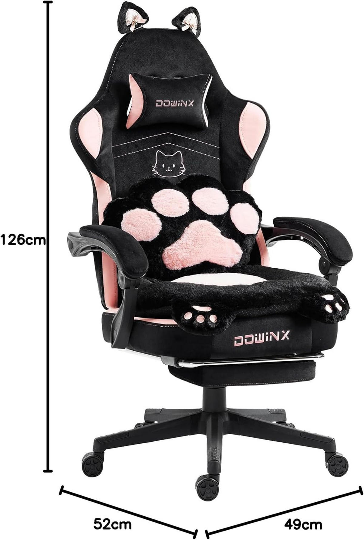 GAMING-STUHL Ergonomischer & Fußstütze Bürostuhl & Lendenwirbelstütze - Schwarz, Leder (52/126/49cm)